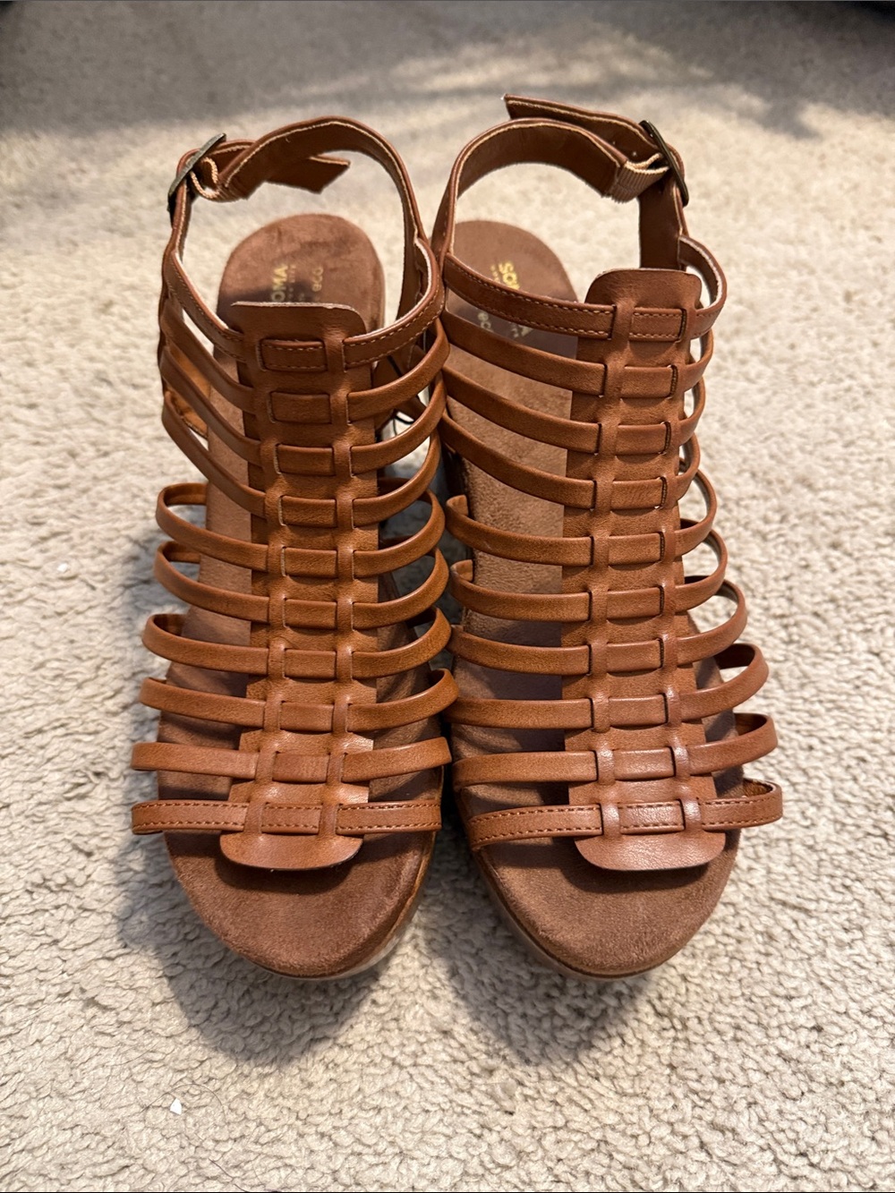 Woven Strappy Wedge Sandal - Brown
